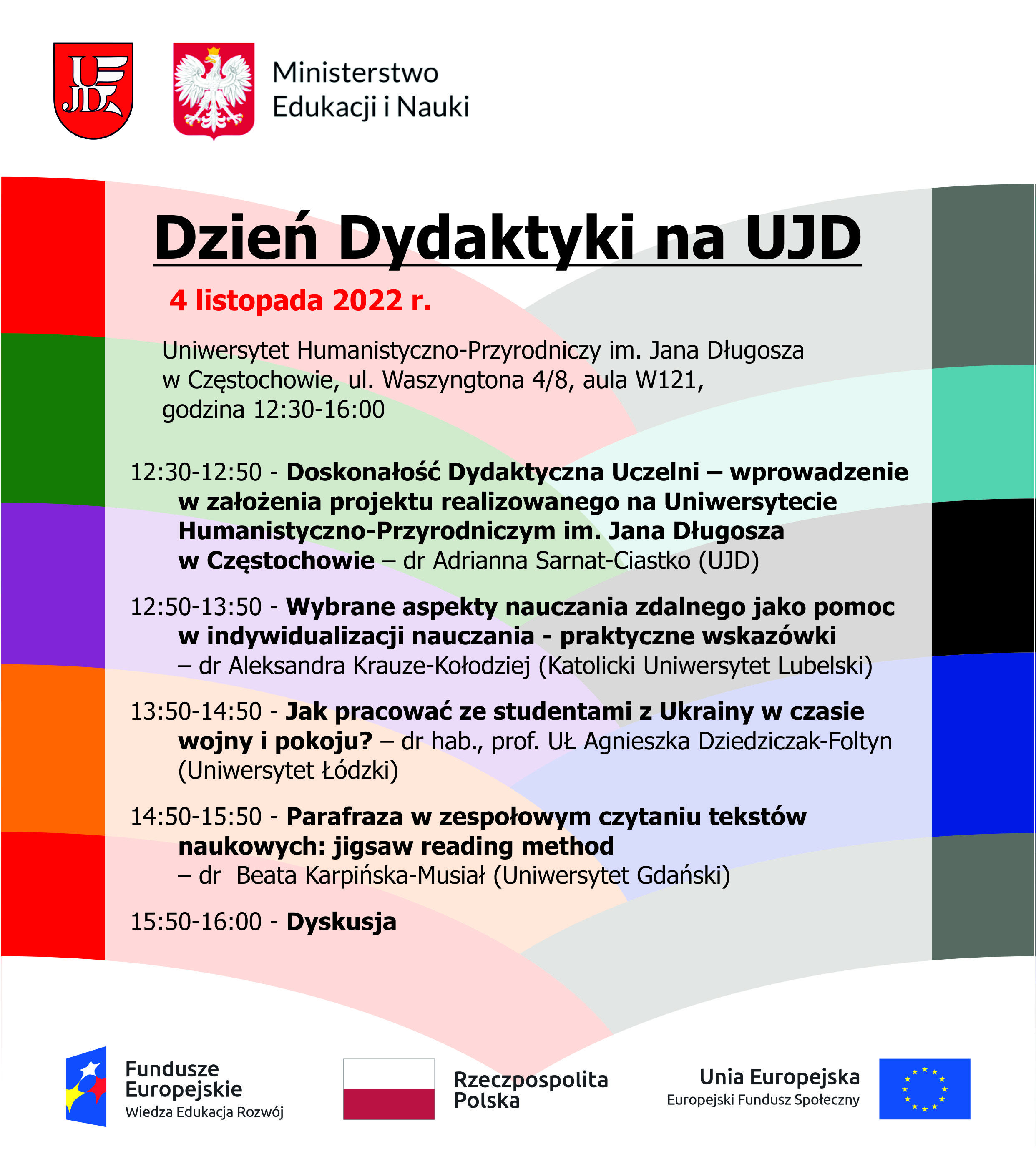 Plakat z programem na Dzień Dydaktyki na UJD organizowany 4 listopada 2022 r.