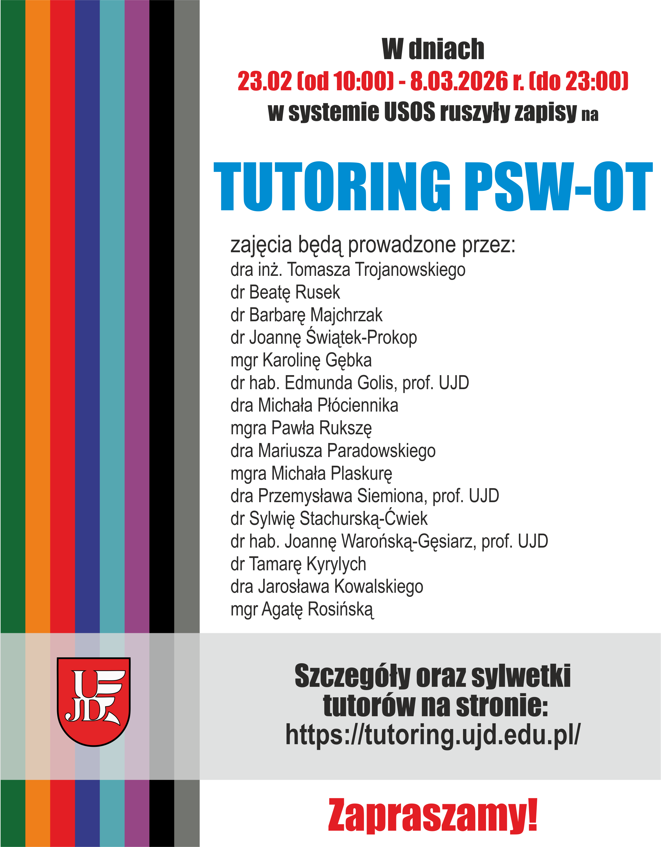 Plakat informujący o zapisach na PSW-OT w semestrze letnim 2025/2026